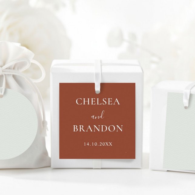 Étiquettes Cadeau Mariage Minimal Formel Script Rustique Terracotta (Créateur téléchargé)