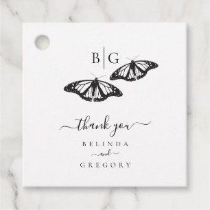 Étiquettes Cadeau Mariage minimaliste de papillon noir blanc