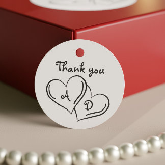 Étiquettes Cadeau Mariage Minimaliste Doodle Merci en Noir et Blanc