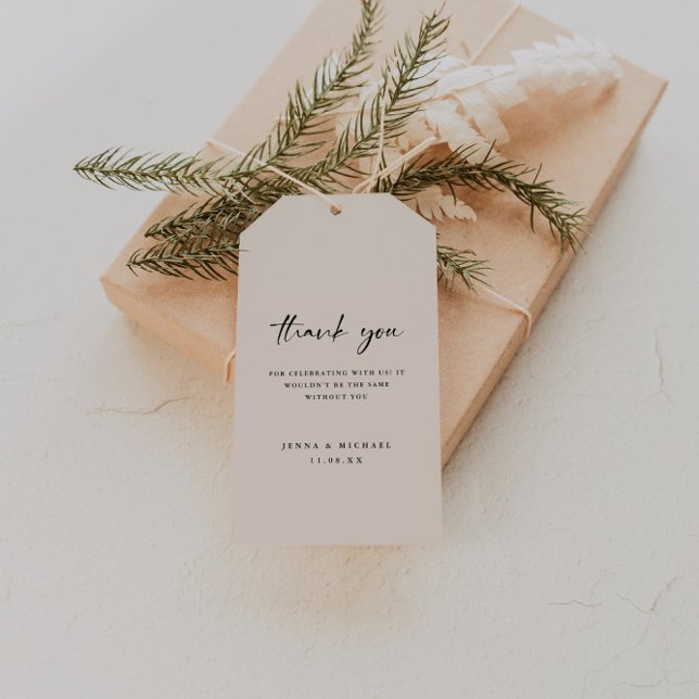 Étiquettes-cadeau Mariage minimaliste "Merci" beige (Créateur téléchargé)