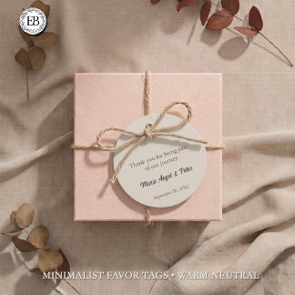 Étiquettes Cadeau Mariage Minimaliste Monogramme Neutre Chaud