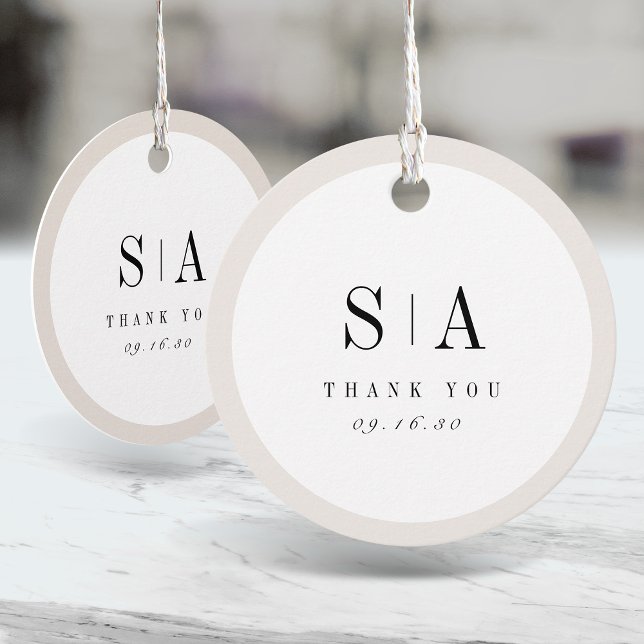 Étiquettes Cadeau Mariage minimaliste monogramme sophistiqué (Sophisticated monogram minimalist wedding favor tags)