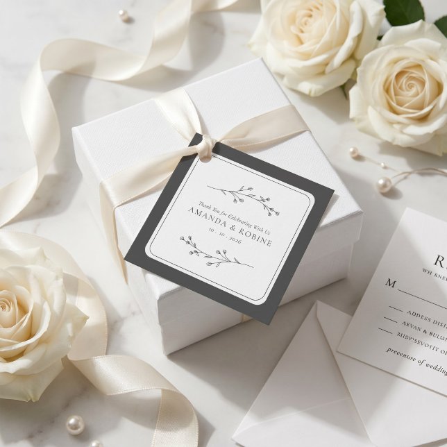 Étiquettes Cadeau Mariage Minimaliste Noir & Blanc (Créateur téléchargé)
