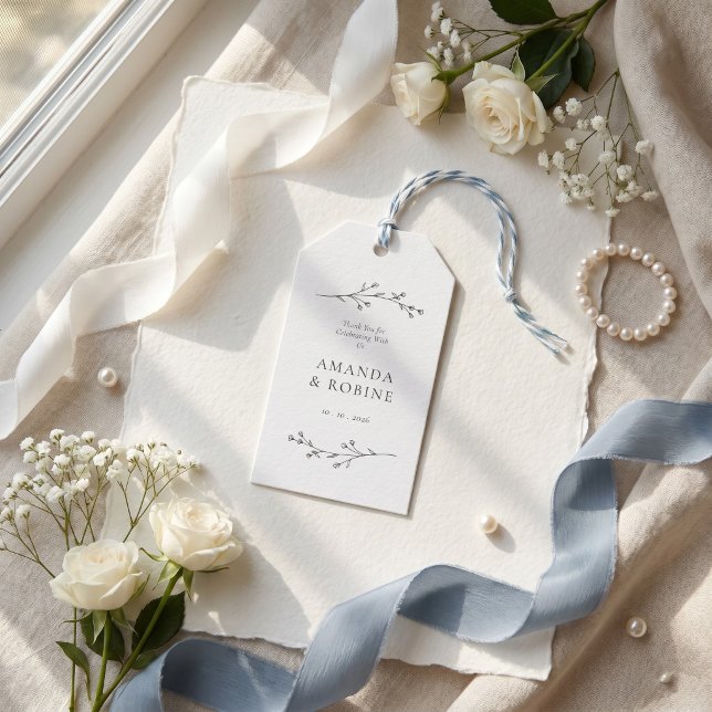 Étiquettes-cadeau Mariage Minimaliste Noir & Blanc (Créateur téléchargé)