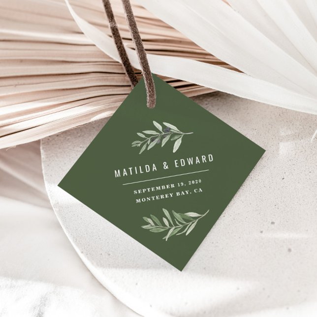 Étiquettes Cadeau Mariage moderne à l'aquarelle avec feuillage de br (Créateur téléchargé)