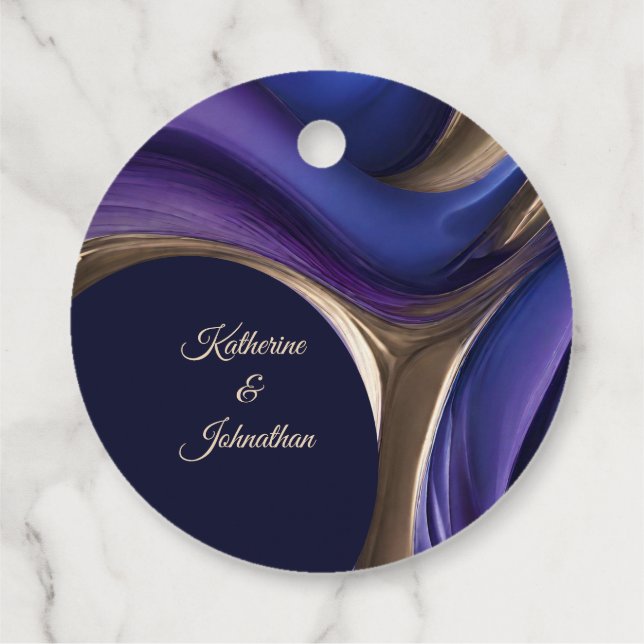 Étiquettes Cadeau Mariage moderne bleu violet or (Dos)
