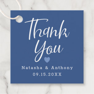Étiquettes Cadeau Mariage moderne Blue Trois Coeurs Merci
