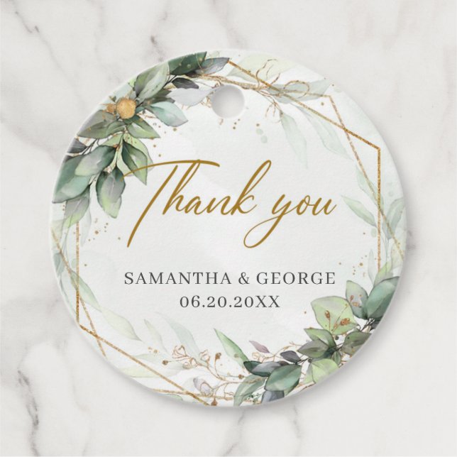 Étiquettes Cadeau Mariage moderne botanique feuille de verdure (Devant)