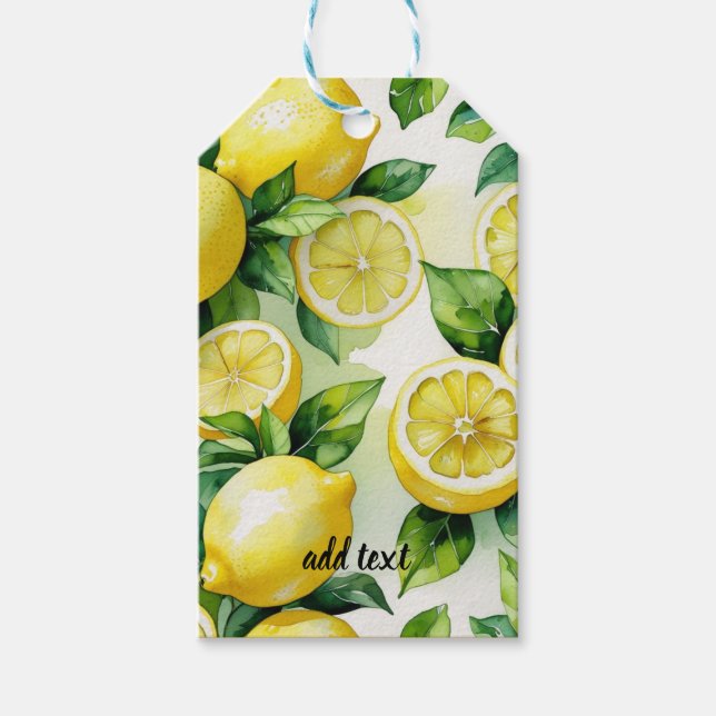Étiquettes-cadeau Mariage moderne citron bleu floral scripté (Devant)