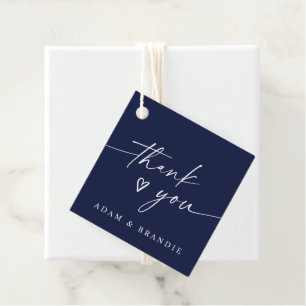 Étiquettes Cadeau Mariage Moderne Cœur Bleu Marine Merci