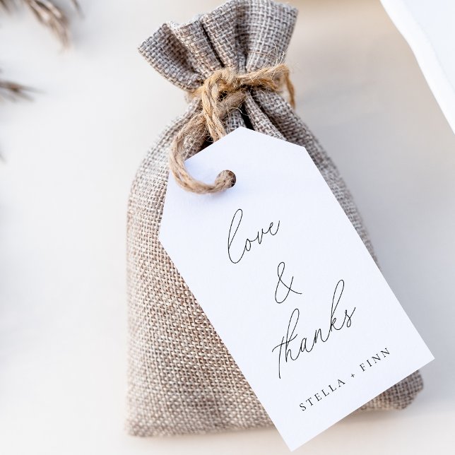 Étiquettes-cadeau Mariage moderne d'amour et de merci de script (Modern Script Love & Thanks Wedding Gift Tags)