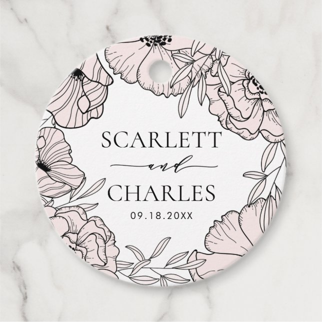 Étiquettes Cadeau Mariage moderne de fleurs rose pâle (Devant)