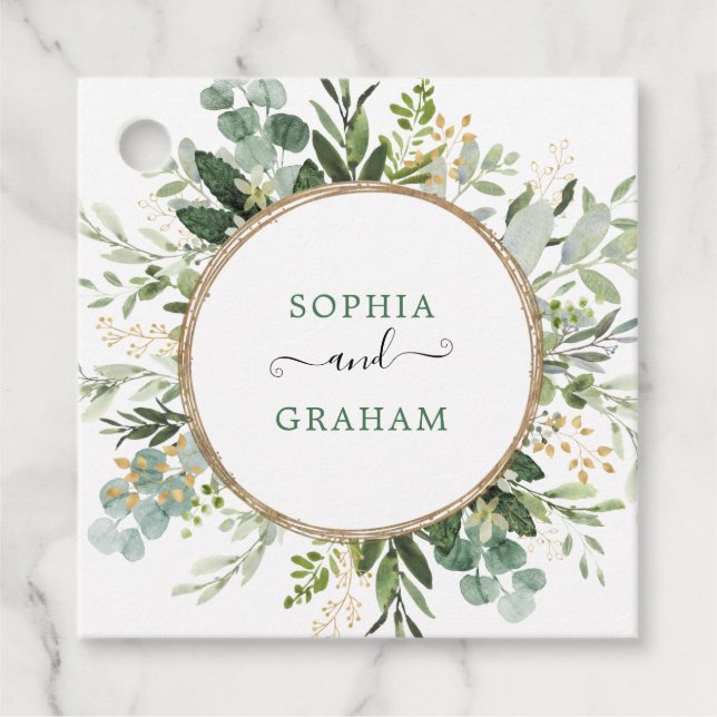 Étiquettes Cadeau Mariage moderne de sage vert or eucalyptus pour la (Devant)