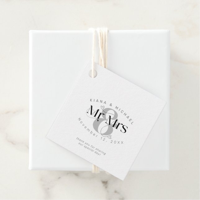 Étiquettes Cadeau Mariage moderne décoratif M. & Mme ID887 (En situation)