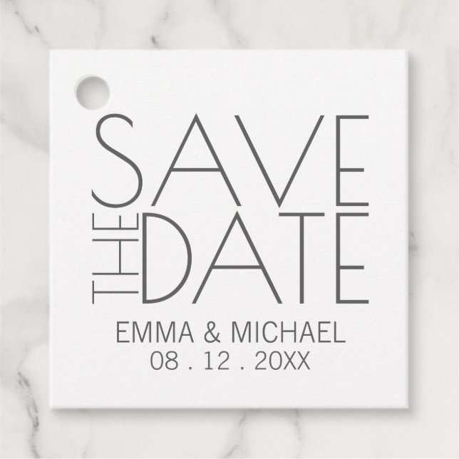 Étiquettes Cadeau Mariage moderne et élégant Enregistrer la date (Devant)