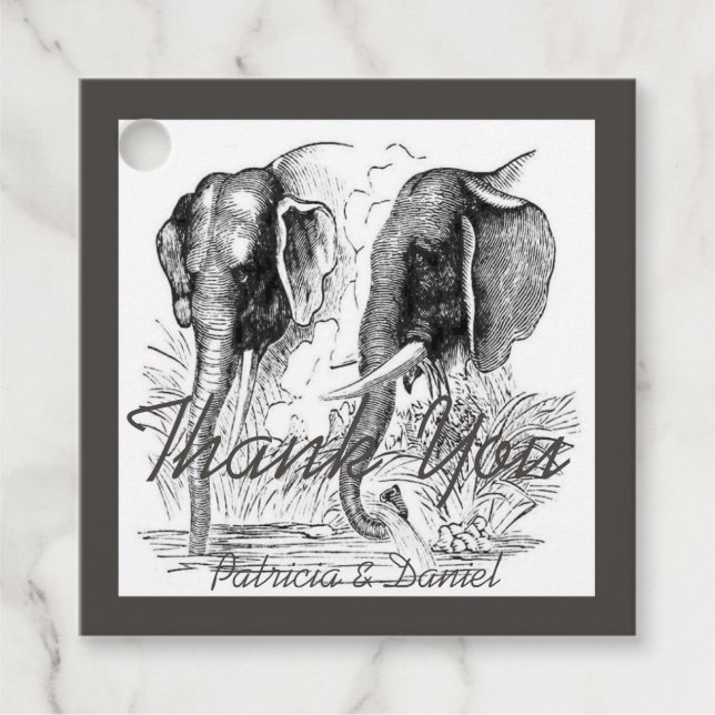 Étiquettes Cadeau Mariage moderne Merci des éléphants (Devant)