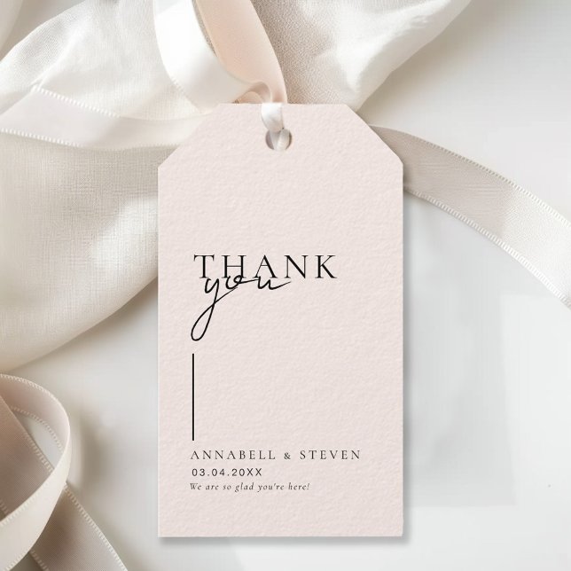 Étiquettes-cadeau Mariage moderne, minimaliste, "MERCI" (Modern, Minimal, "THANK YOU" Beige Wedding Gift Tags)