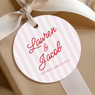 Étiquettes Cadeau Mariage Moderne Minimaliste Rayures Rouges Roses