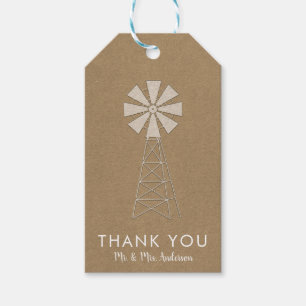 Étiquettes-cadeau Mariage Moderne Moulin à Vent de Ferme Kraft Brun 