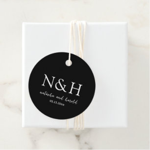 Étiquettes Cadeau Mariage Moderne Noir Monogramme Gras