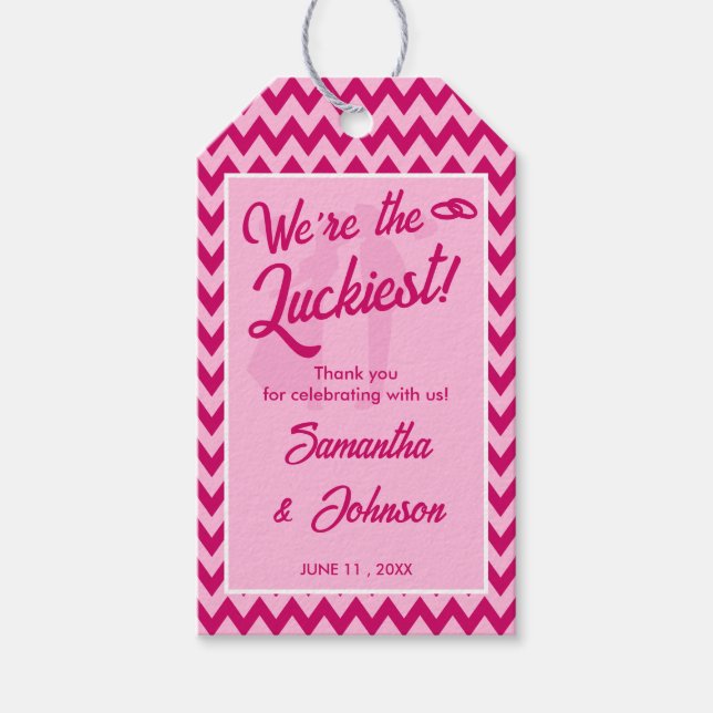Étiquettes-cadeau Mariage Moderne Rose Pâle à Chevron (Devant)