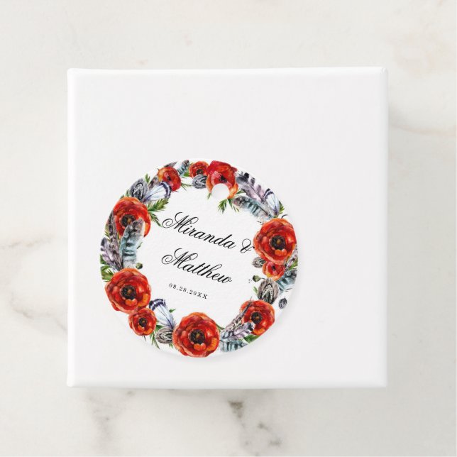 Étiquettes Cadeau Mariage moderne roux de fleurs Boho (En situation)