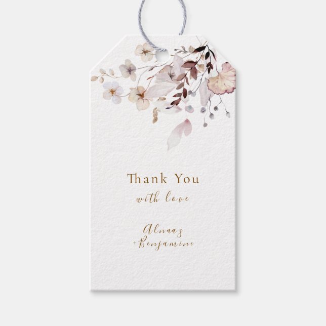 Étiquettes-cadeau Mariage Moderne Simple d'Automne avec Fleurs Séché (Devant)