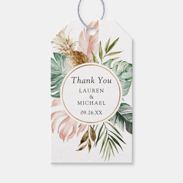 Étiquettes-cadeau Mariage moderne Tropical Gold Palm Greenery Blush (Devant)