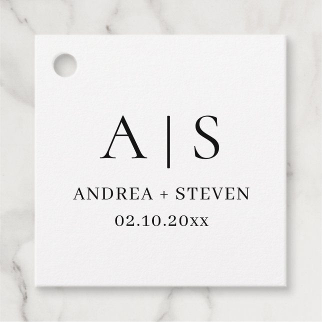 Étiquettes Cadeau Mariage monochrome avec monogramme  (Devant)