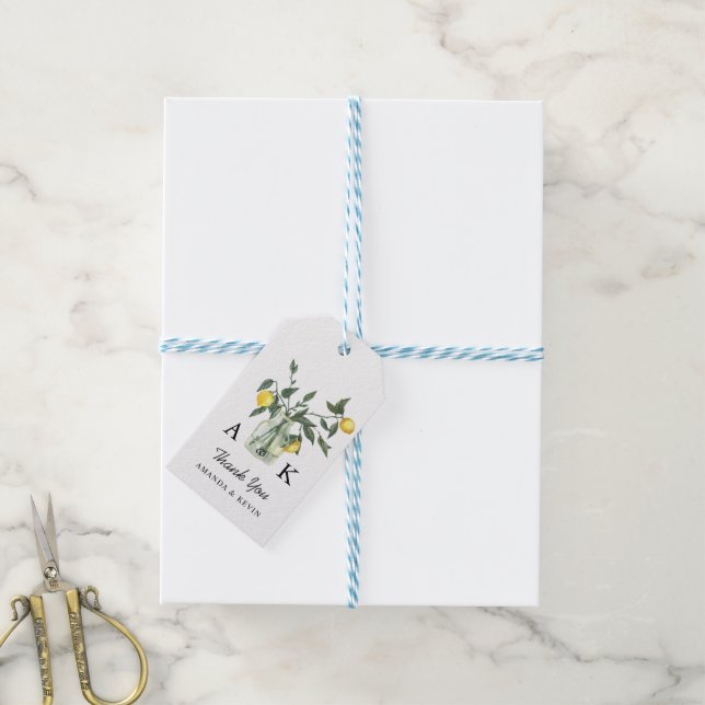 Étiquettes-cadeau Mariage Monogramme Citron Vert Eté (Avec de laficelle)