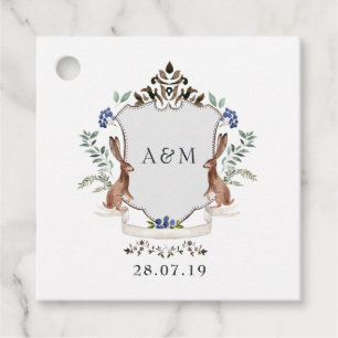 Étiquettes Cadeau Mariage monogramme de crête de laurier de bois de