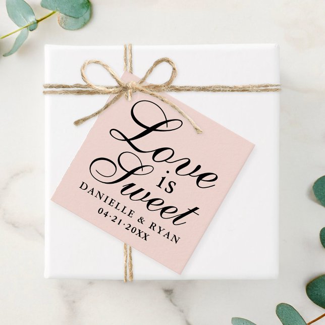 Étiquettes Cadeau Mariage Monogramme Écriture Rose Pâle Douce Amour (Créateur téléchargé)