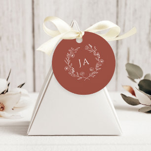 Étiquettes Cadeau Mariage Monogramme en terre cuite