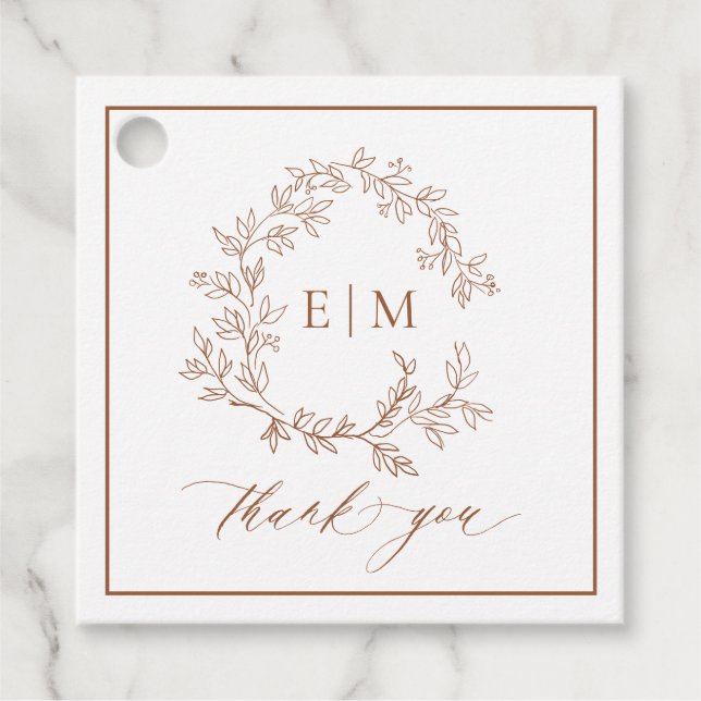 Étiquettes Cadeau Mariage Monogramme en terre cuite moderne (Devant)