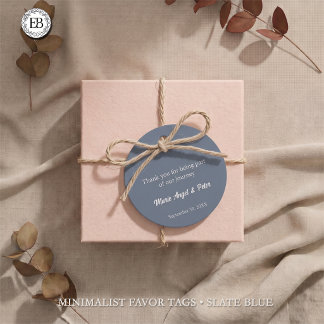Étiquettes Cadeau Mariage Monogramme Minimaliste Bleu Ardoise