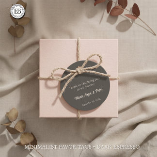 Étiquettes Cadeau Mariage Monogramme Minimaliste Dark Espresso