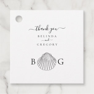 Étiquettes Cadeau Mariage monogramme minimaliste de coquillage de co