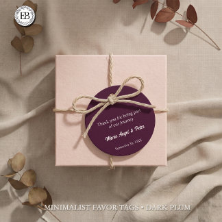 Étiquettes Cadeau Mariage Monogramme Minimaliste Foncé Prune