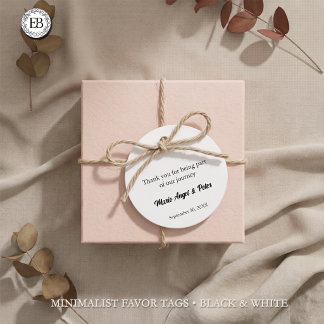 Étiquettes Cadeau Mariage Monogramme Minimaliste Noir et Blanc