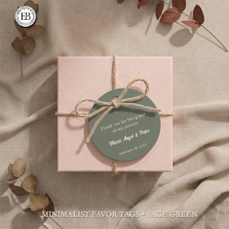 Étiquettes Cadeau Mariage Monogramme Minimaliste Vert Sauge Terrien
