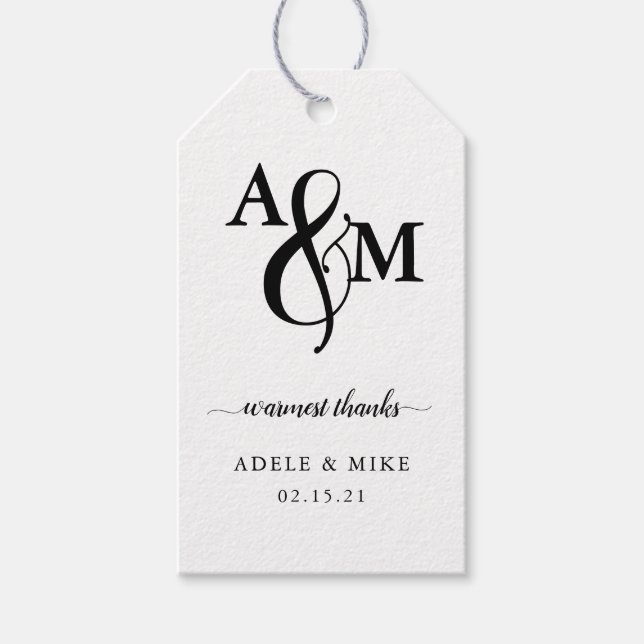 Étiquettes-cadeau Mariage Monogramme Moderne Noir & Blanc (Devant)