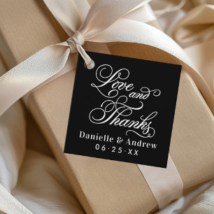 Étiquettes Cadeau Mariage Monogramme Noir Script Amour et Remercieme