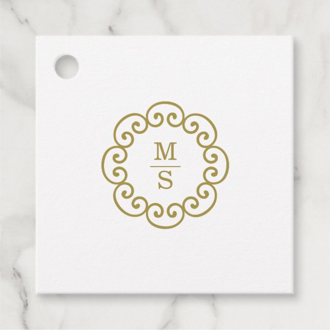 Étiquettes Cadeau Mariage Monogramme Or (Devant)