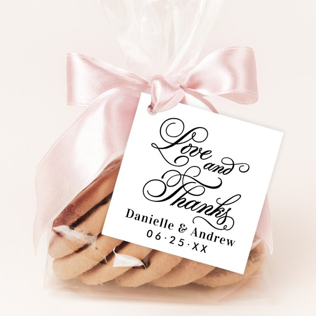 Étiquettes Cadeau Mariage Monogramme Script Noir Amour et Remercieme (Créateur téléchargé)