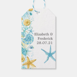 Étiquettes-cadeau Mariage nautique Blue and Yellow Sea Life
