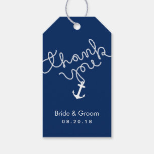 Étiquettes-cadeau Mariage nautique Favoriser Ancre Marine Merci bleu