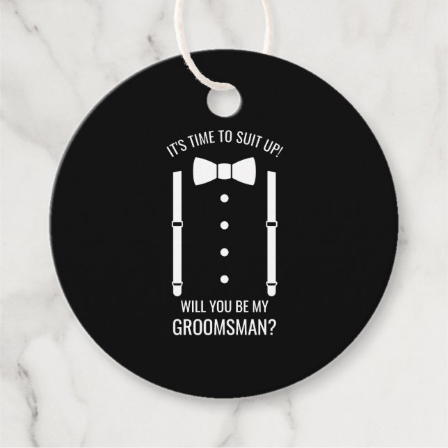 Étiquettes Cadeau Mariage noir Bow Cravate Groomsman Proposition (Devant)
