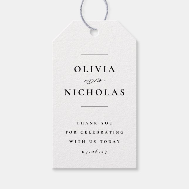Étiquettes-cadeau Mariage noir et blanc élégant (Devant)
