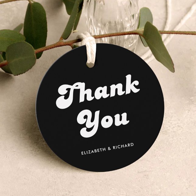 Étiquettes Cadeau Mariage noir et blanc rétro élégant (Créateur téléchargé)