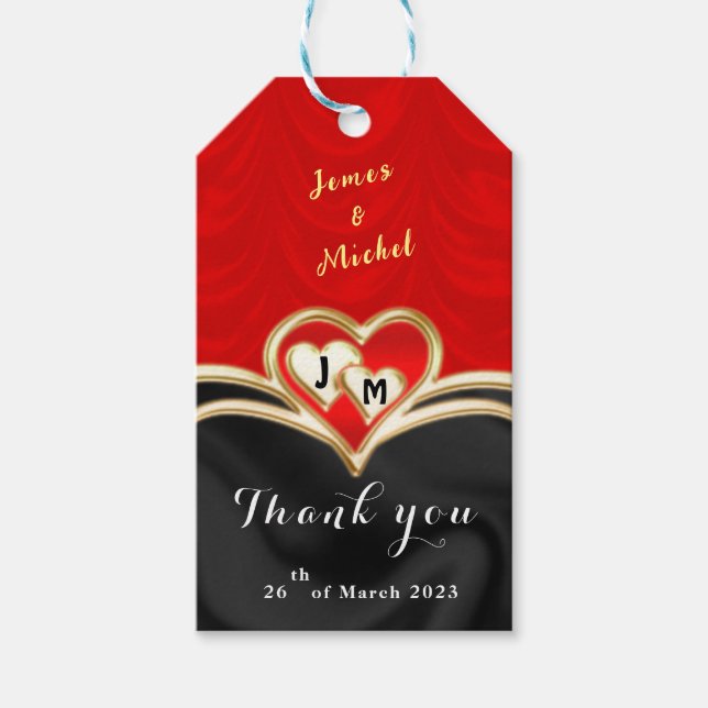 Étiquettes-cadeau Mariage noir et rouge  (Devant)